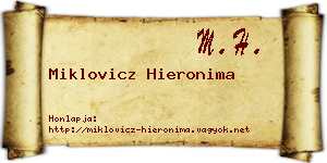 Miklovicz Hieronima névjegykártya